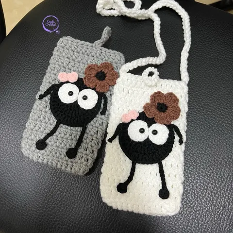 Túi đựng điện thoại bồ hóng Ghibli, túi đeo chéo, túi mini kèm khoá cài kt 17x10cm
