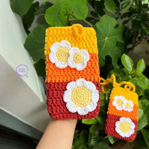 Túi đựng điện thoại hoạ tiết cúc hoạ mi, túi đựng máy tính cầm tay kích thước 17x10cm kèm khoá