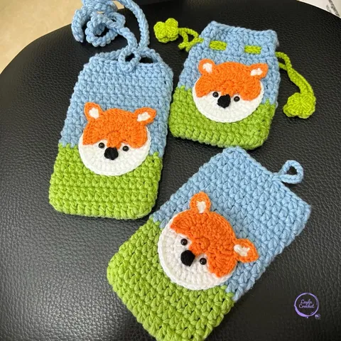 Túi đựng điện thoại con cáo, đeo chéo, túi đựng máy tính cầm tay, túi rút kèm khoá 17x10cm