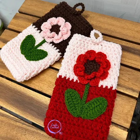 Túi len handmade đựng điện thoại hoạ tiết hoa dễ thương, máy tính cầm tay, túi chống sốc