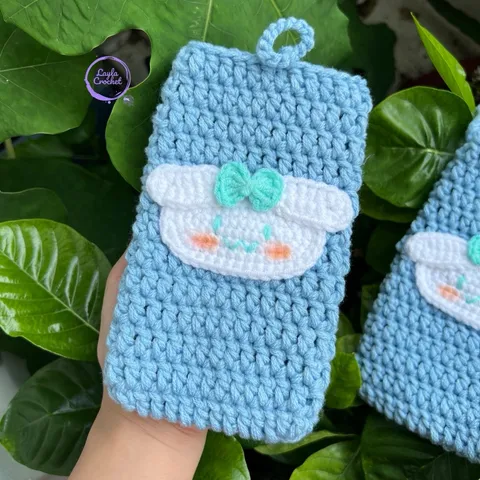 Túi len đựng điện thoại Cinnamoroll, túi đeo chéo kèm khoá cài, kt:17x10cm