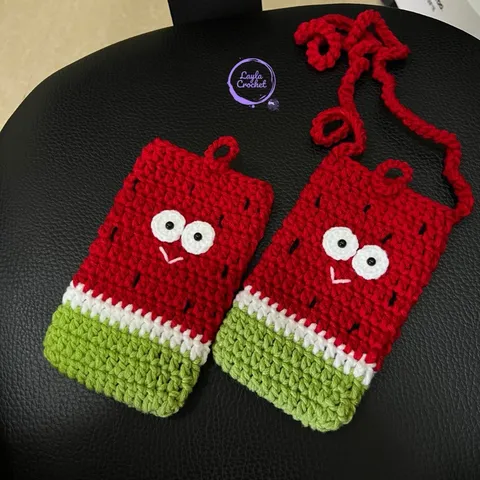 Túi đựng điện thoại dưa hấu dễ thương, túi đựng máy tính cầm tay handmade kèm khoá cài, kích thước:17x10cm