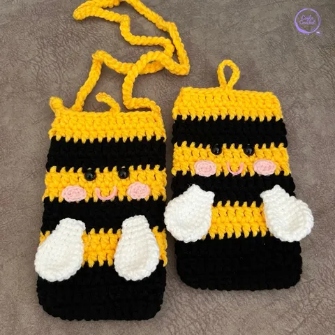 Túi đựng điện thoại hoạ tiết chú ong, túi đeo vai, đựng máy tính cầm tay kèm khoá, kt:17x10cm