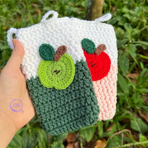 Túi len handmade đựng điện thoại hoạ tiết quả táo, túi chống sốc, túi đựng máy tính cầm tay