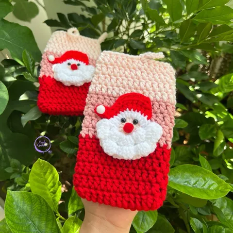 Túi đựng điện thoại ông già Noel, túi đựng máy tính cầm tay, túi đeo vai, kích thước: 17x10cm