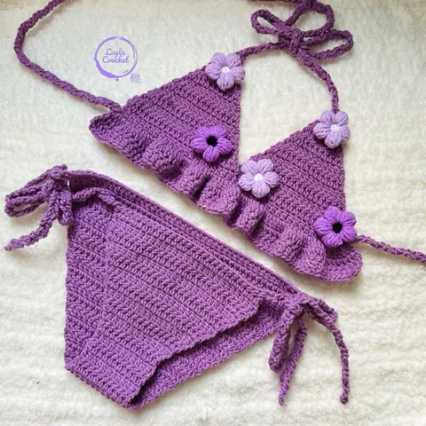Set bikini len tắm biển, bikini hoa