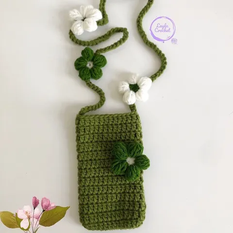 Túi đựng điện thoại đeo chéo đính hoa nhiều màu, khoá cài- Kích thước: 17x10cm