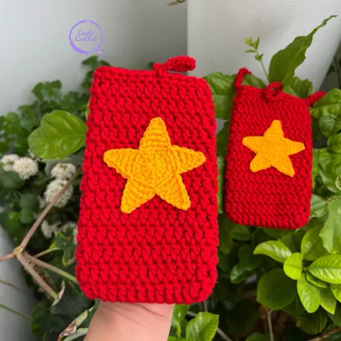 Túi chống sốc điện thoại hoạ tiết sao vàng, túi len handmade tuỳ chọn màu sắc