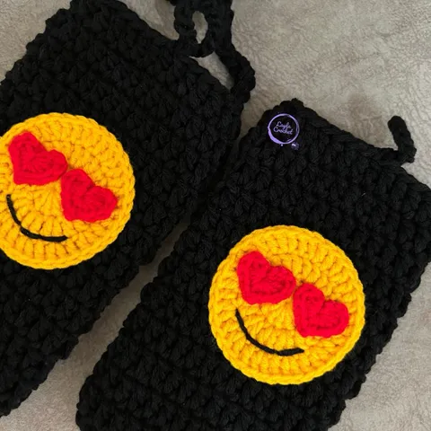 Túi len handmade đựng điện thoại mặt cười emoji, túi chống sốc điện thoại, máy tính cầm tay, túi đeo chéo