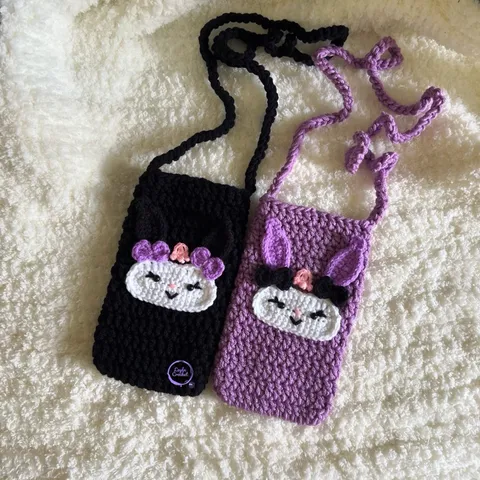 Túi len đựng điện thoại Kuromi khoá cài 17x10cm