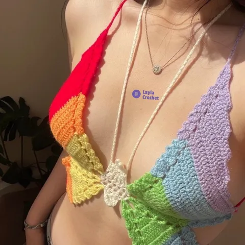 Áo len hoạ tiết nhiều màu- Handmade Crochet Butterfly Top